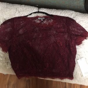 Maroon Lace Tobi Cropped Top